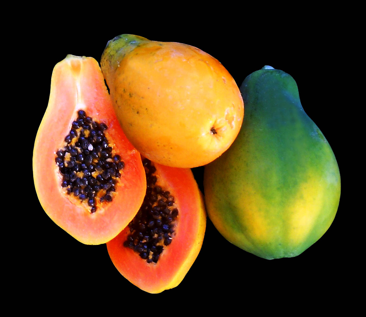 Whole And Sliced Papaya Fruits Wallpaper