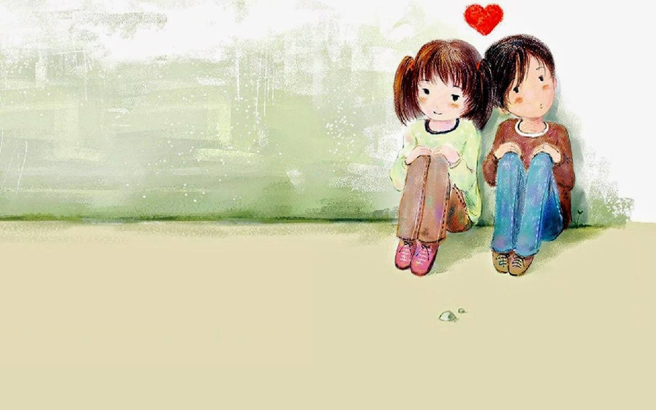 Wholesome Cartoon Boy And Girl Wallpaper