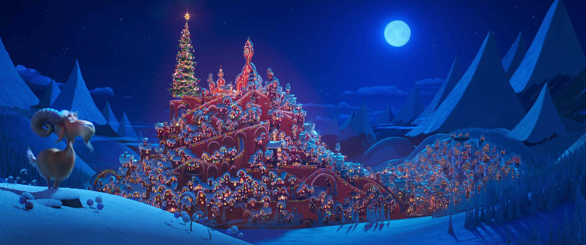 A Christmas Scene With A Castle In The Snow Wallpaper