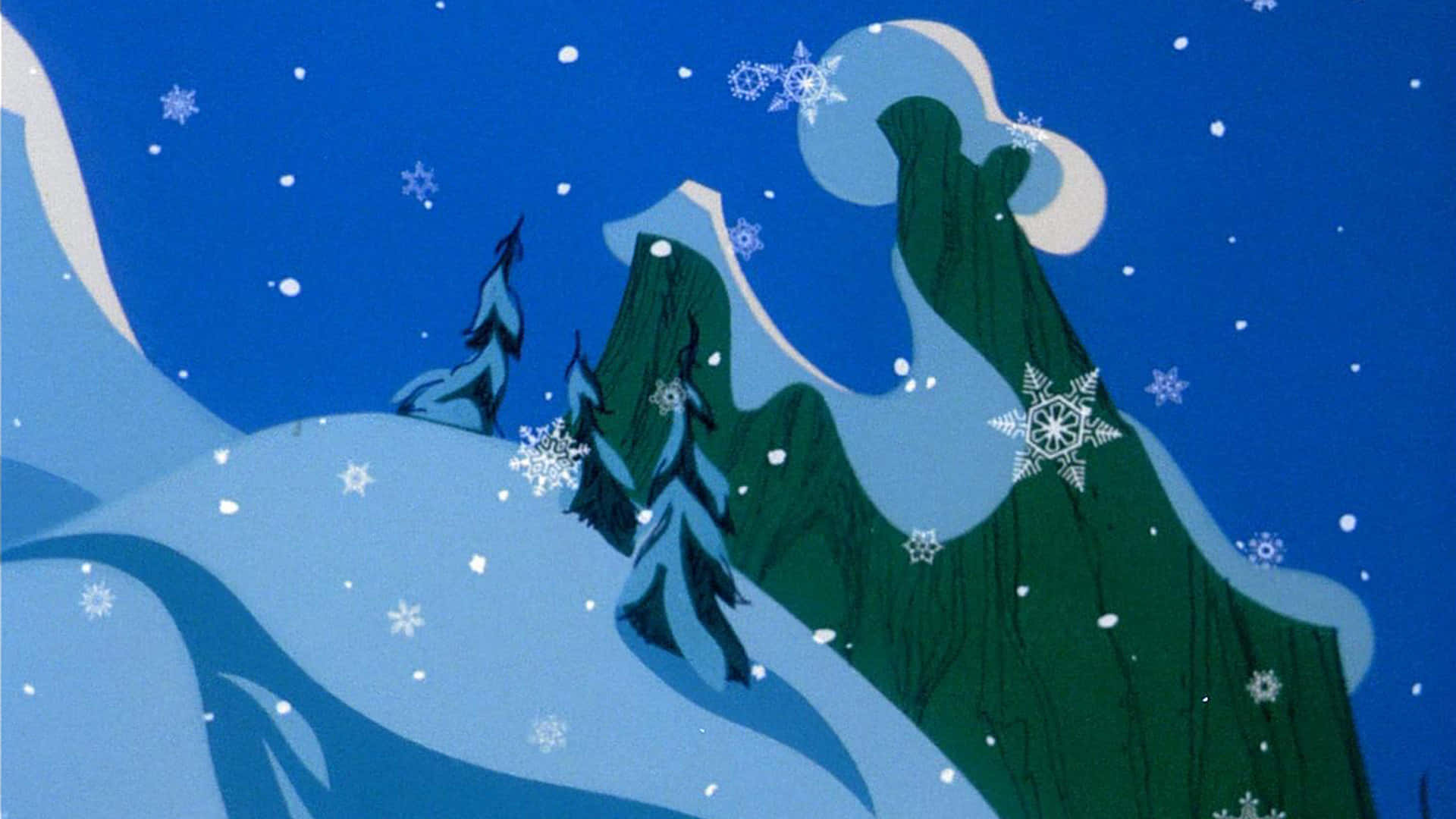 A Cartoon Scene With Snow And Snowflakes Wallpaper