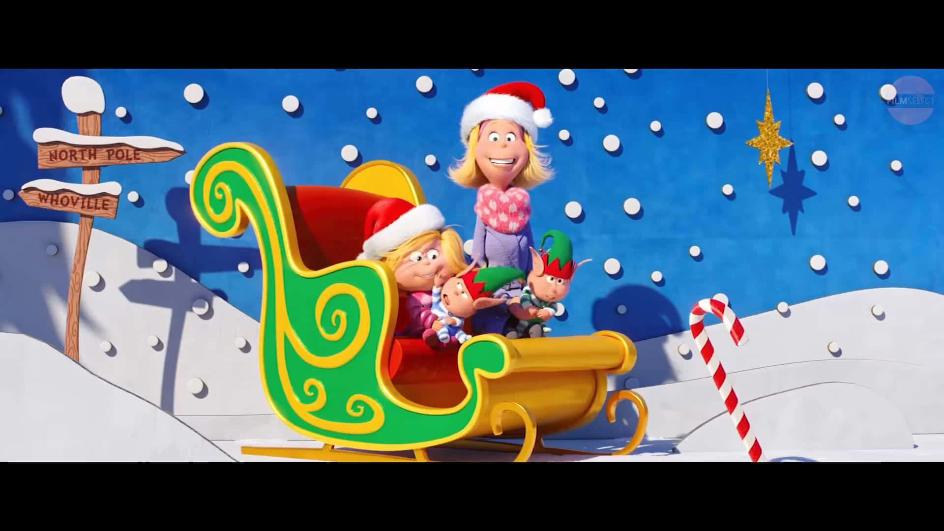 A Sleigh With Two Children In It Wallpaper