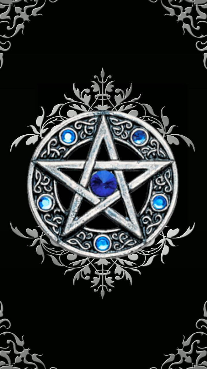 Wiccan Pentacle With Blue Emerald Wallpaper