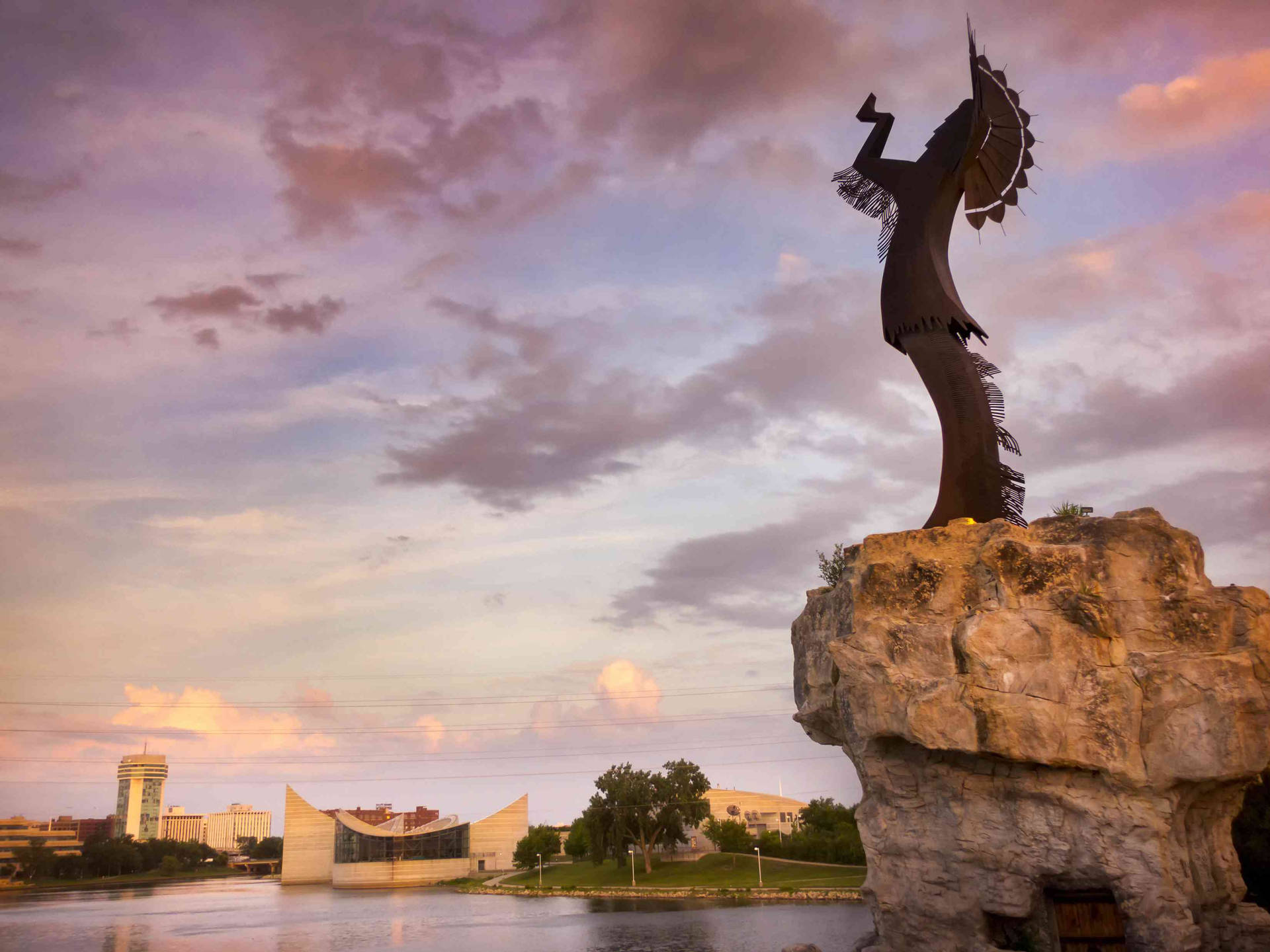 Wichita's Keeper Of The Plains During Sunset Wallpaper