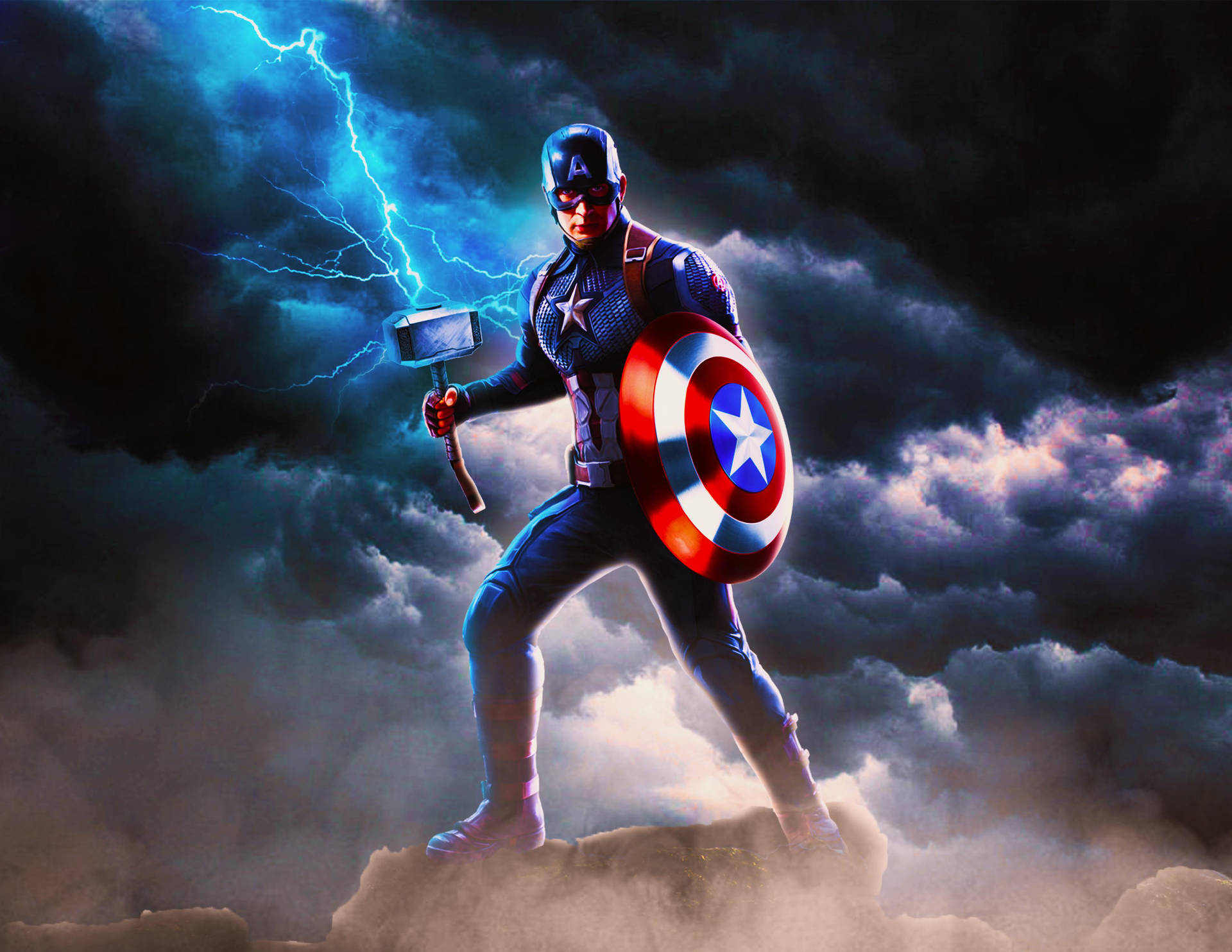 Wielding Hammer Captain America Laptop Background