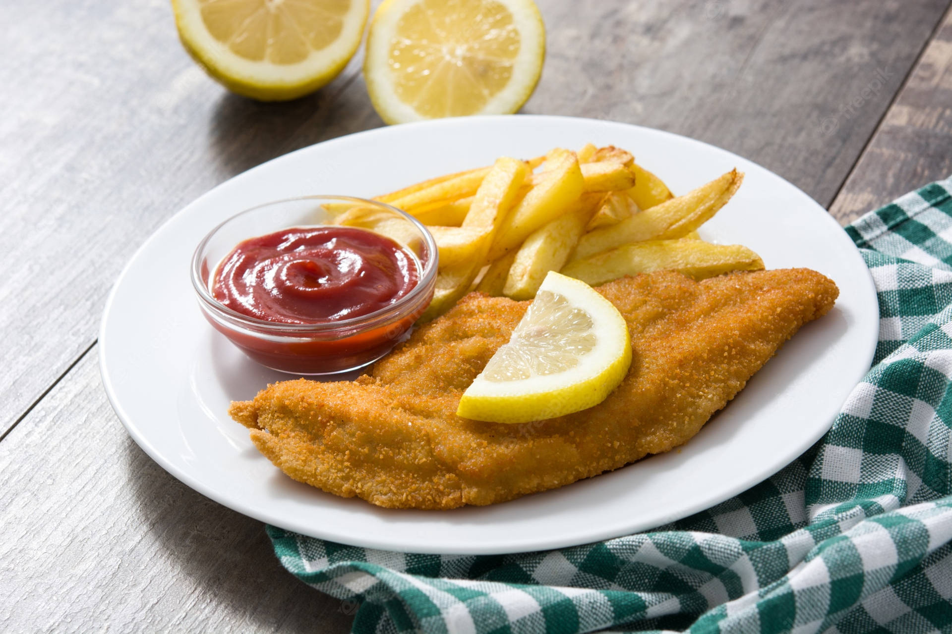 Wiener Schnitzel With Ketchup And Fries Wallpaper