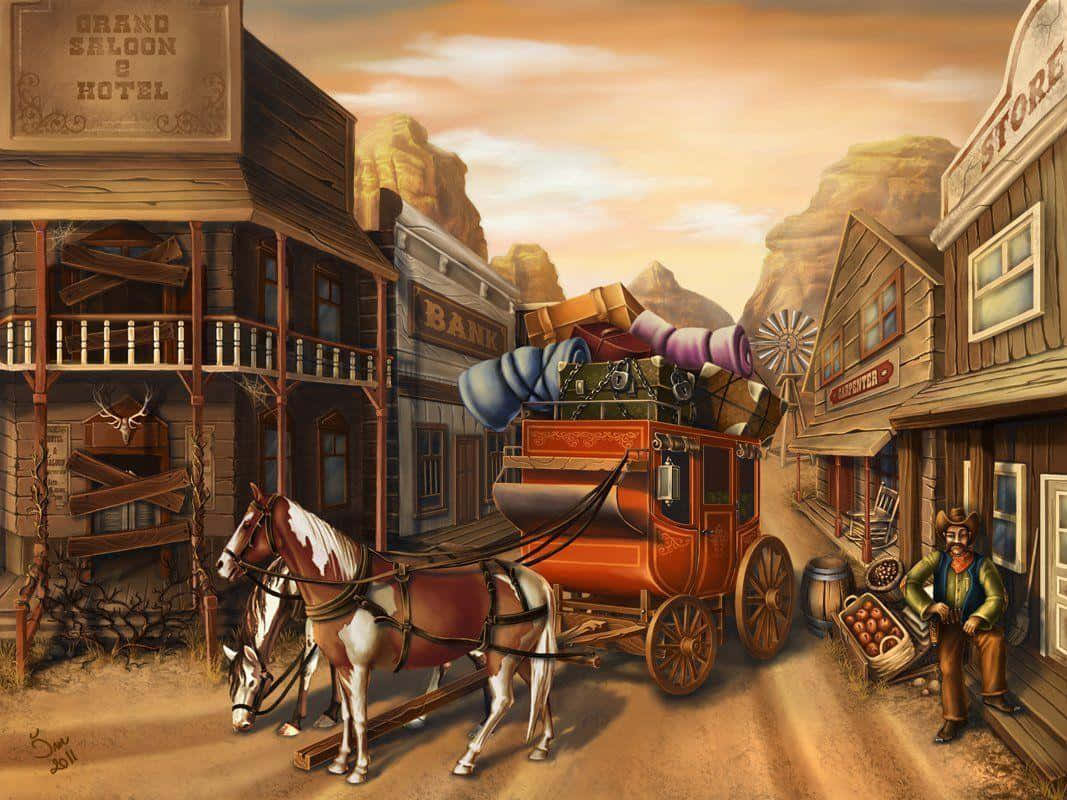 A Painting Of A Horse Drawn Carriage Wallpaper