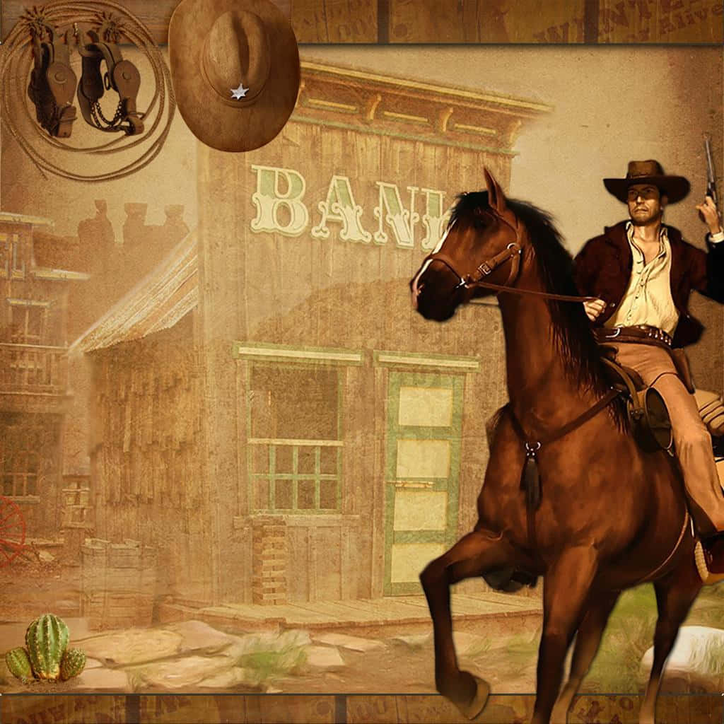 Cowboys og heste, der fængsles på Frontier. Wallpaper