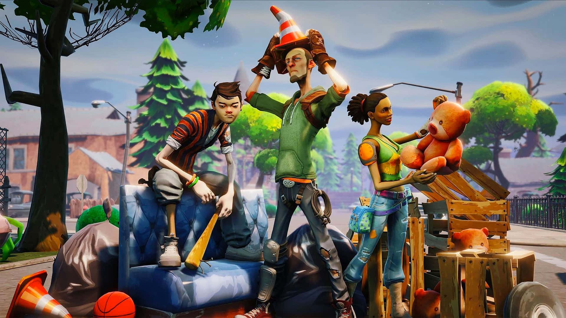 Fortnite - A Group Of People Standing On A Street Wallpaper