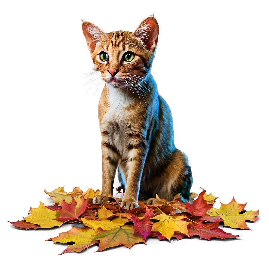 Wildcat In Autumn Leaves Png 06132024 PNG