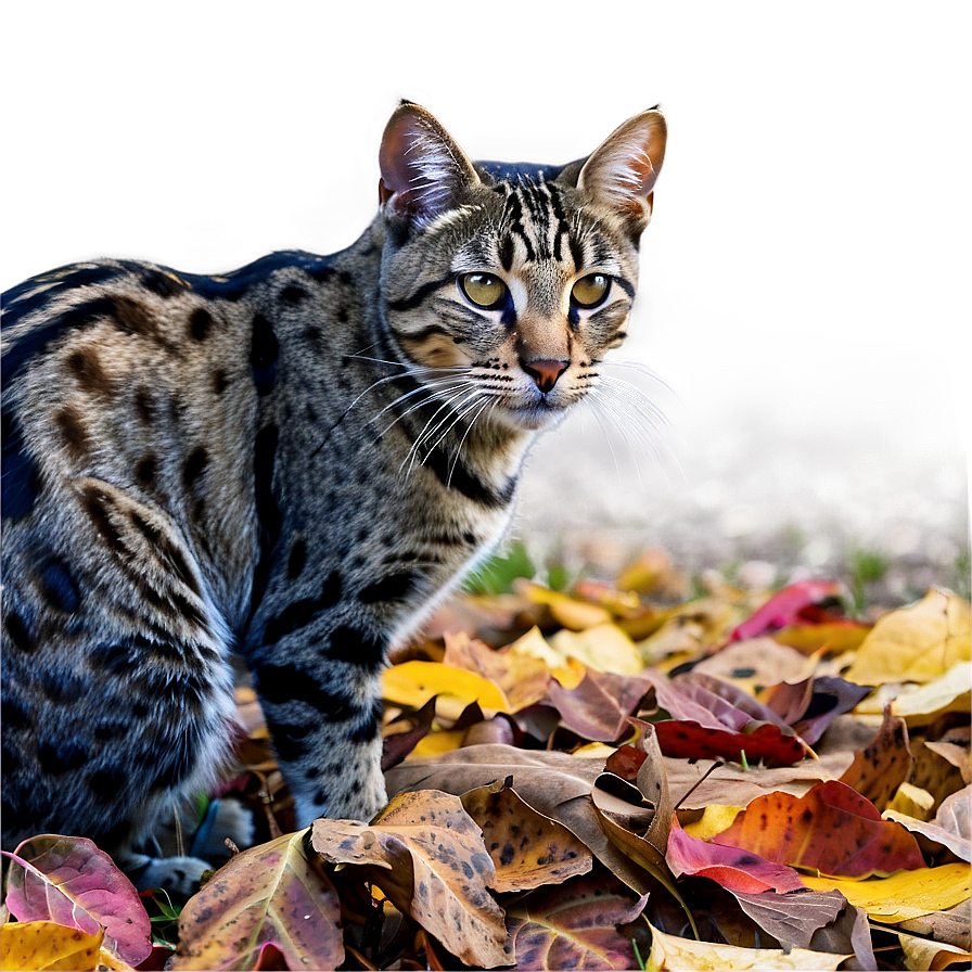 Wildcat In Autumn Leaves Png Xvu PNG