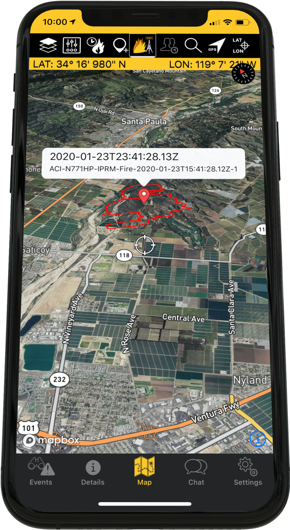 Wildfire Mapping Mobile App Screenshot PNG