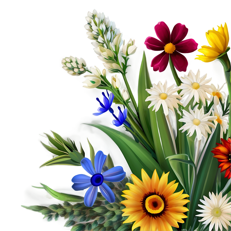 Wildflower Bouquet Closeup Png Iva PNG