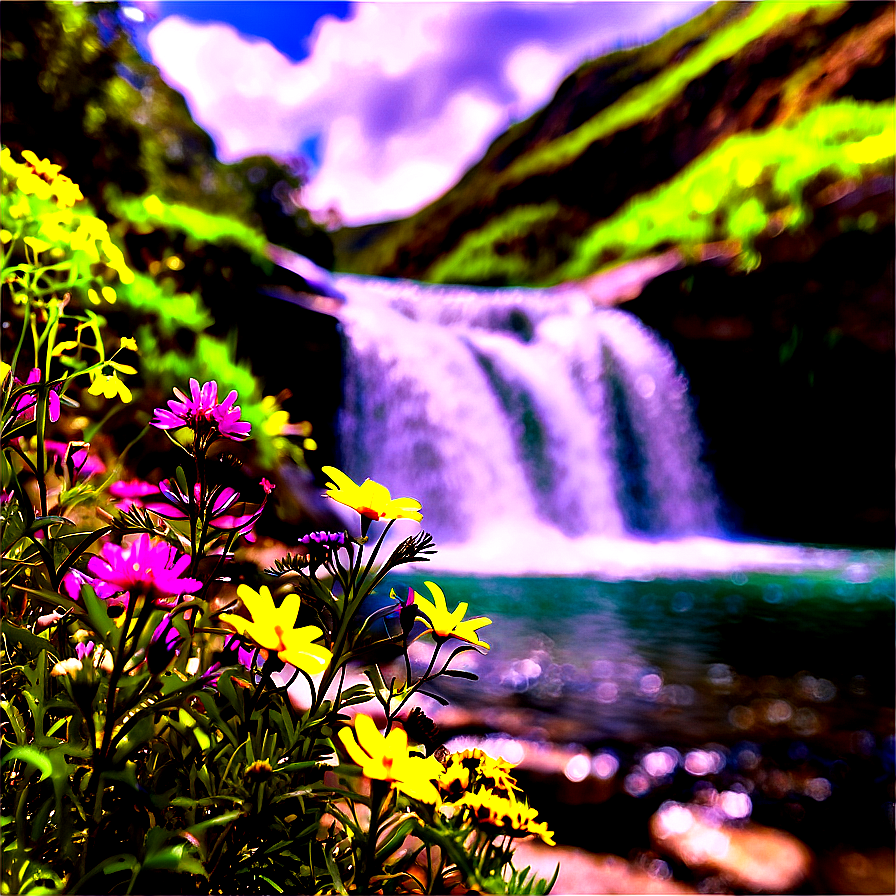 Wildflowers By Waterfall Png 90 PNG