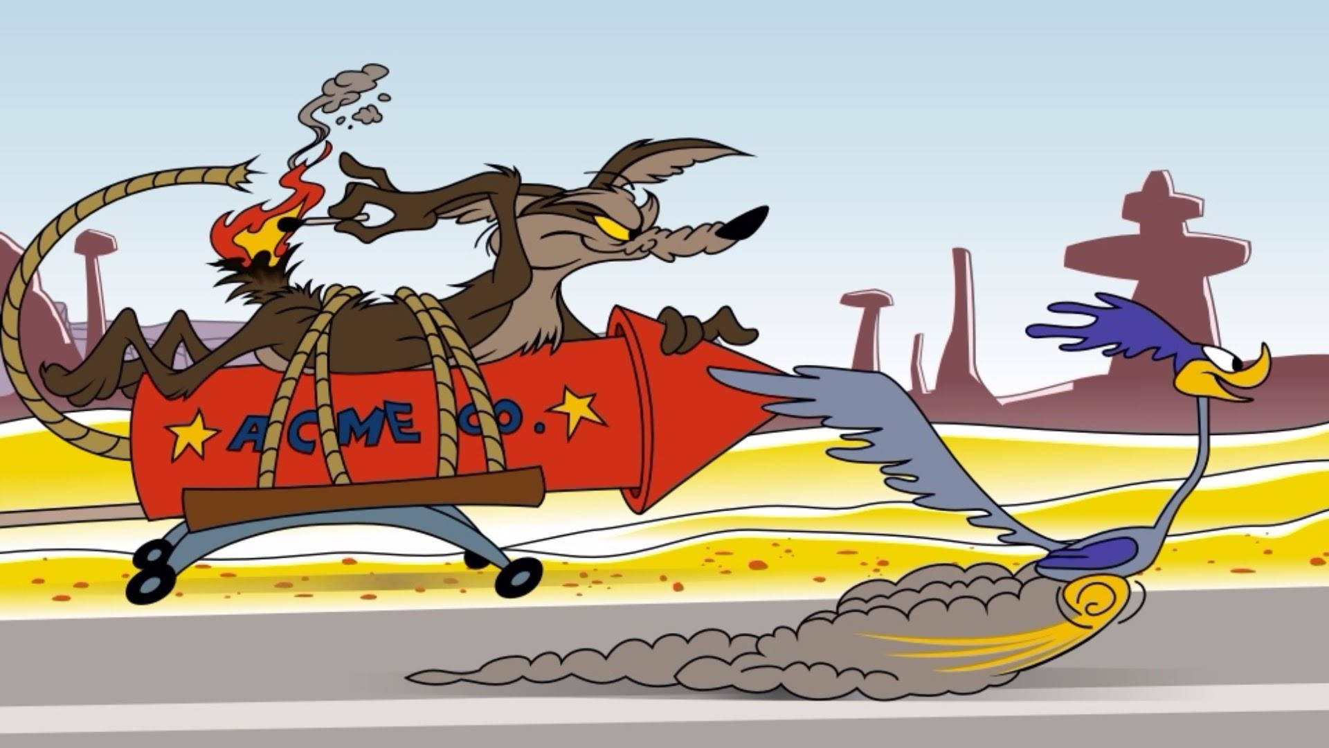 Wile E Coyote Riding A Rocket Wallpaper