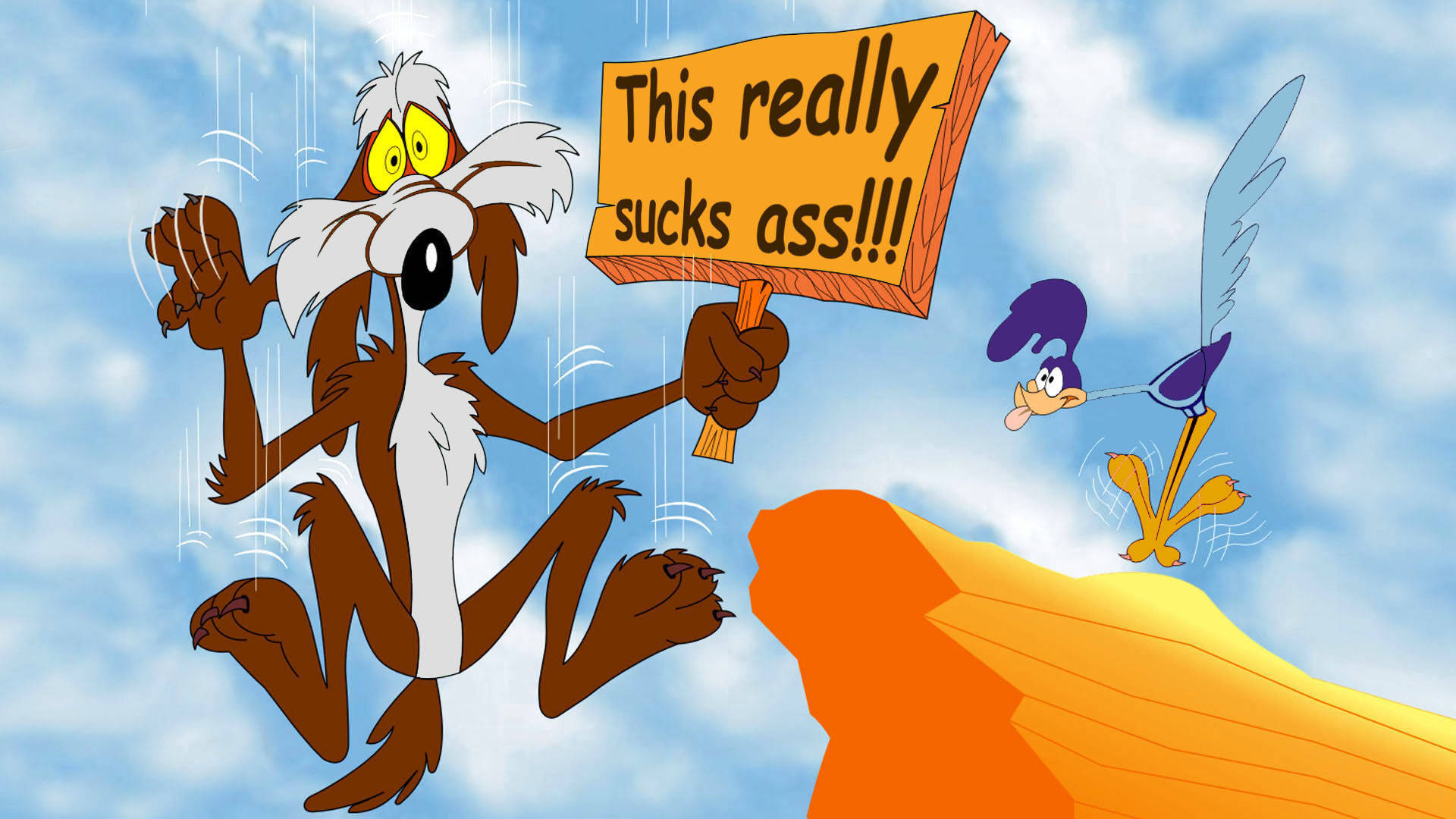 Wile E Coyote With Wooden Banner Wallpaper