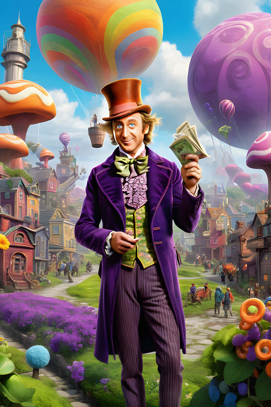 Willy Wonka Candy World Illustration Wallpaper
