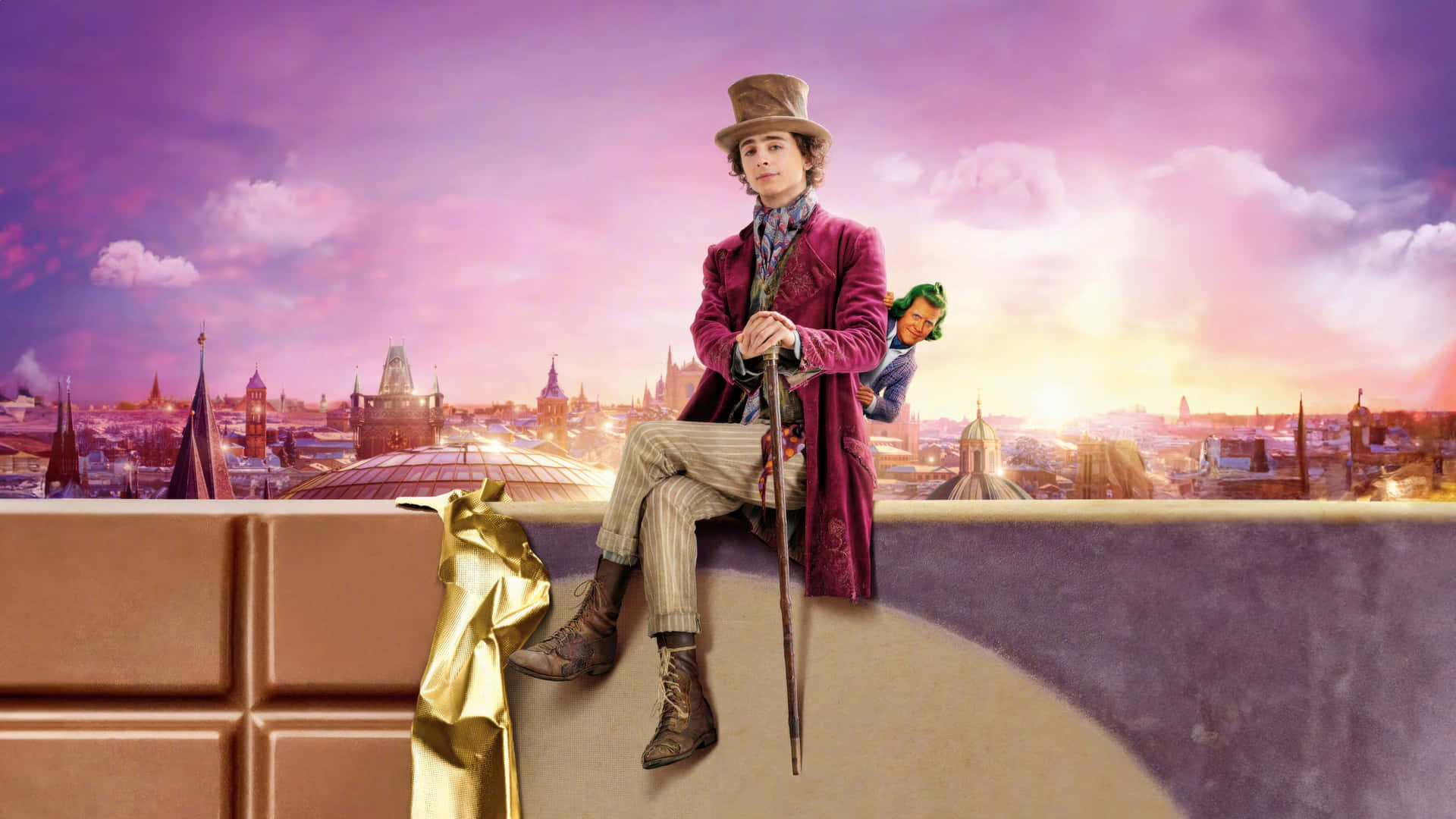 Willy Wonka Chocolate Bar Cityscape Wallpaper