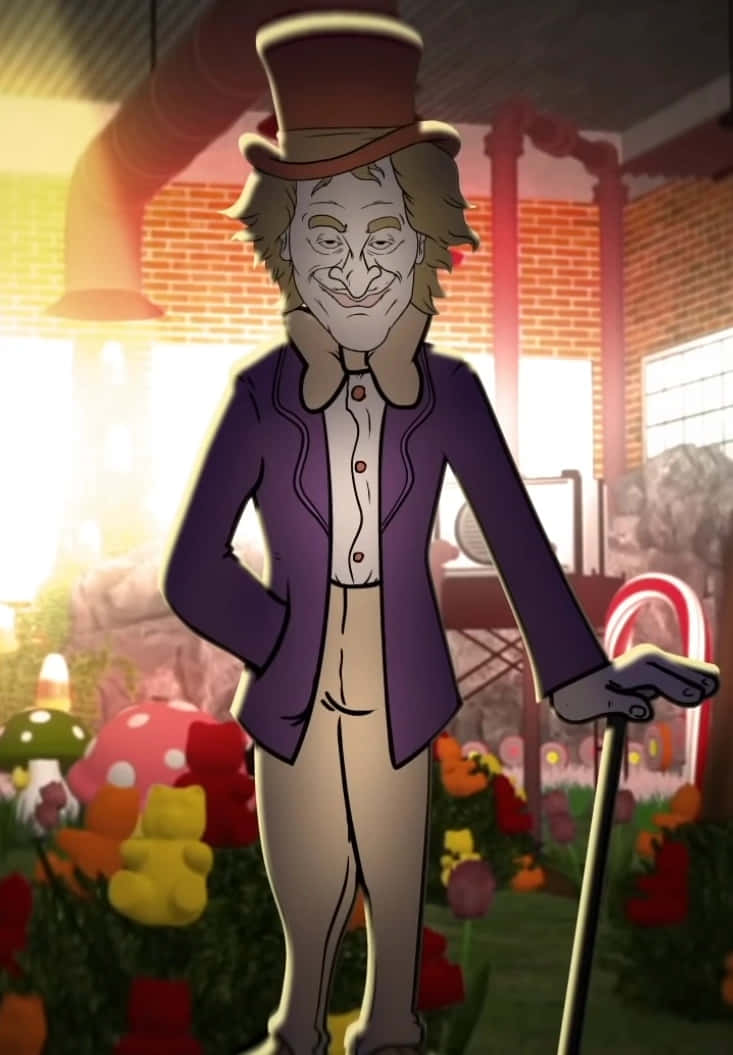 A Cartoon Character In A Purple Suit Standing In A Field