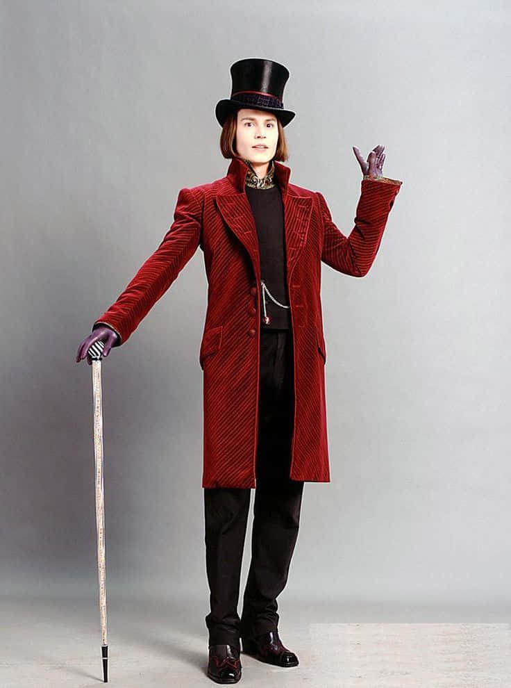 Willy Wonka Red Coatand Top Hat Wallpaper