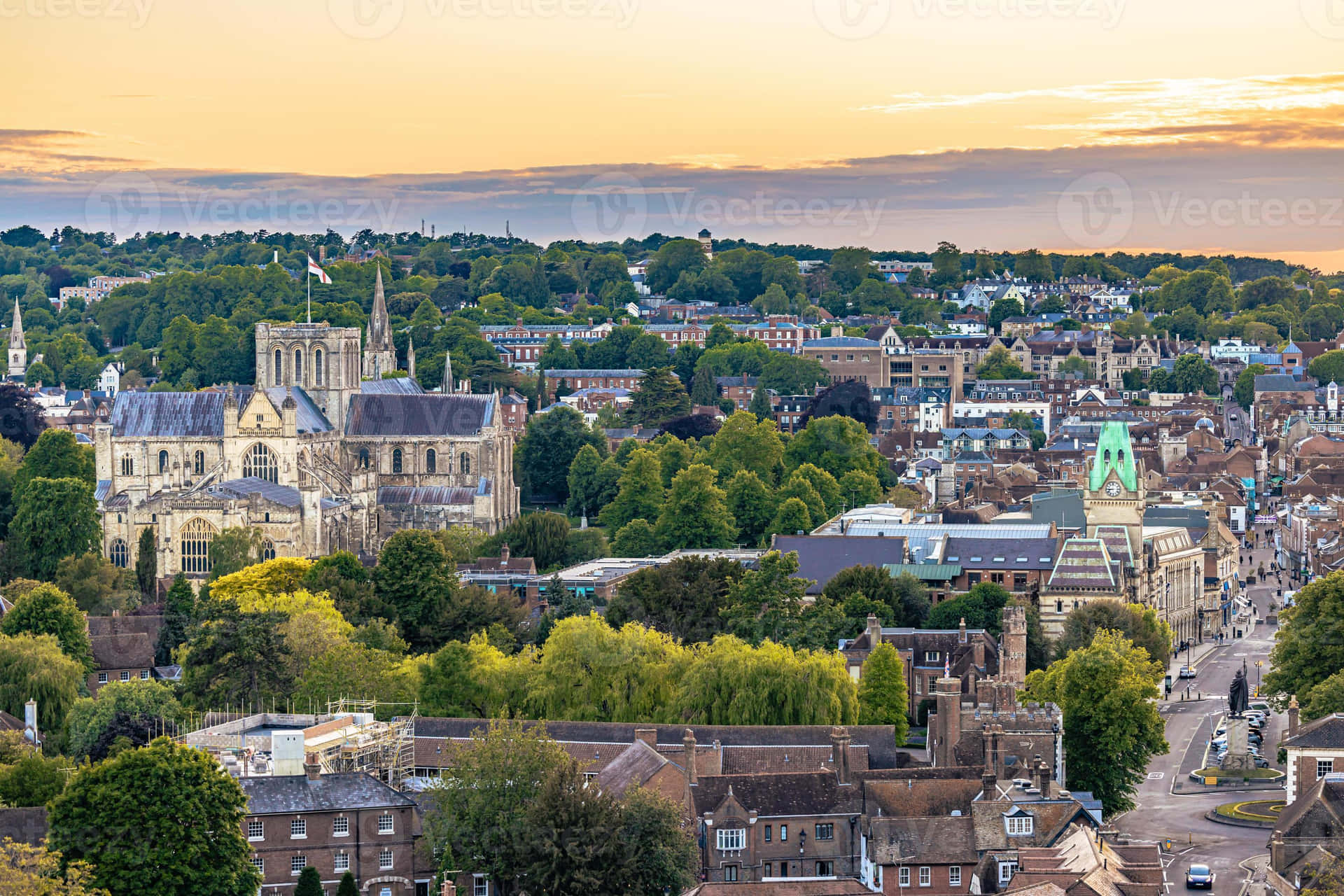 Winchester Cathedral Sunset View Wallpaper