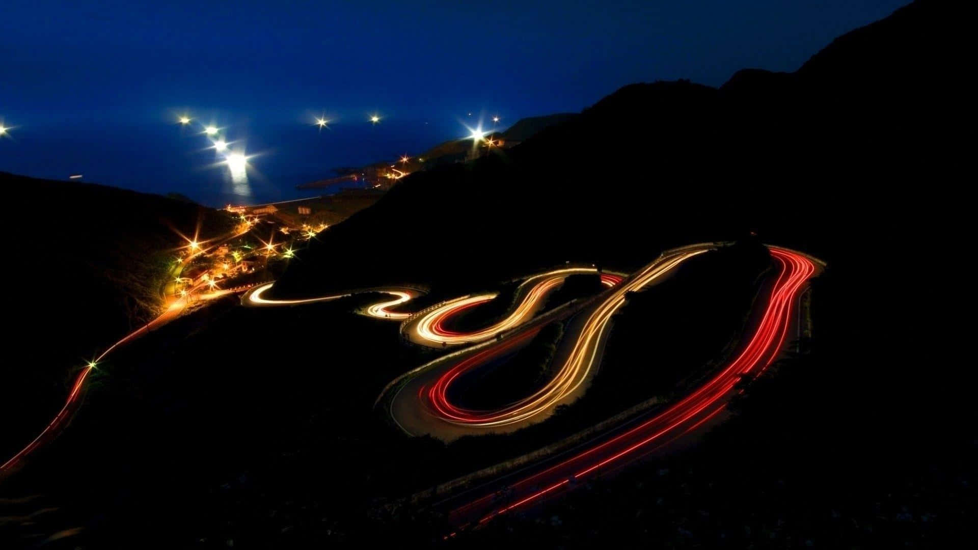 Winding Road Night Lights Wallpaper