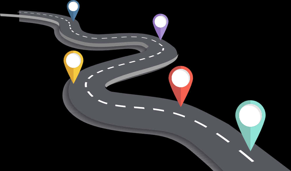 Winding Roadwith Location Pins PNG