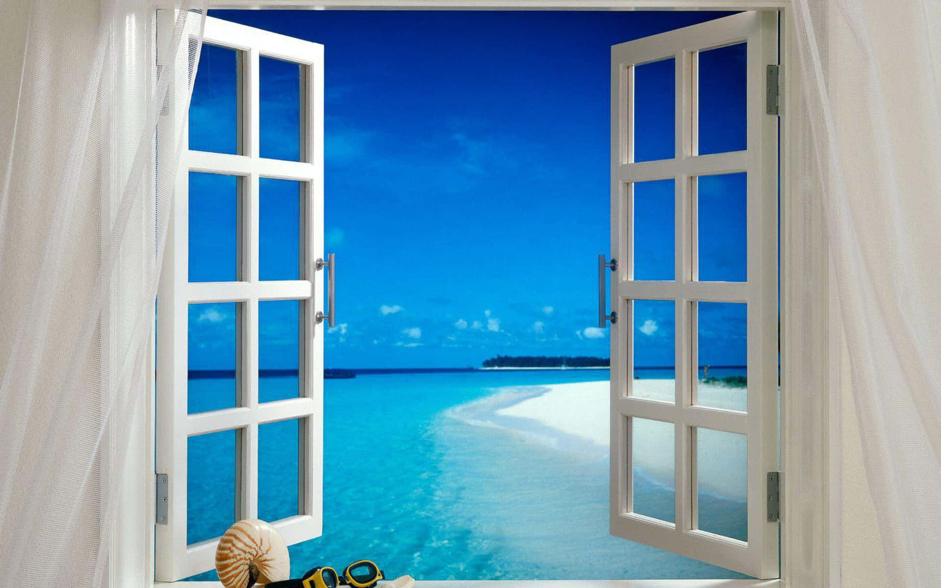 Nyd udsigten med et vindue til havet.
