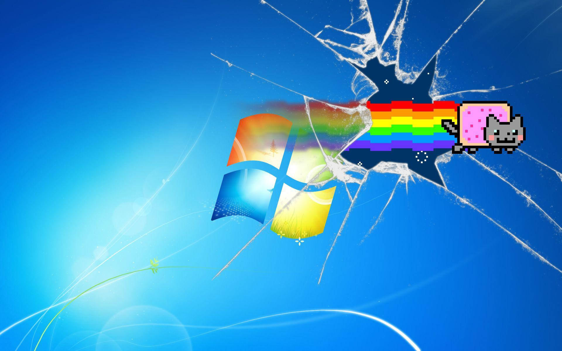 Windows 10 rainbow cat meme wallpaper