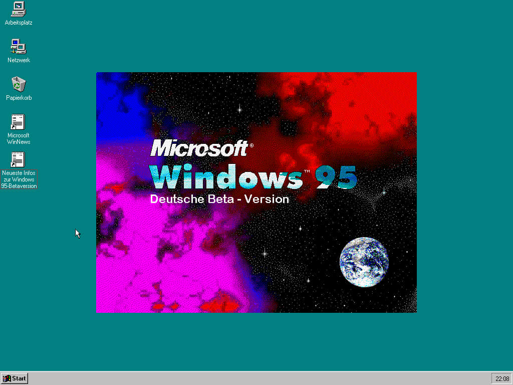 "The Iconic Windows 95 desktop"