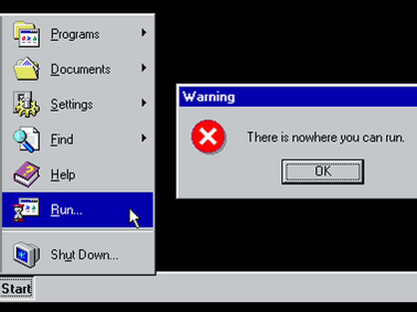 Windows 95's grafiske brugergrænseflade på en skrivebordsmonitor