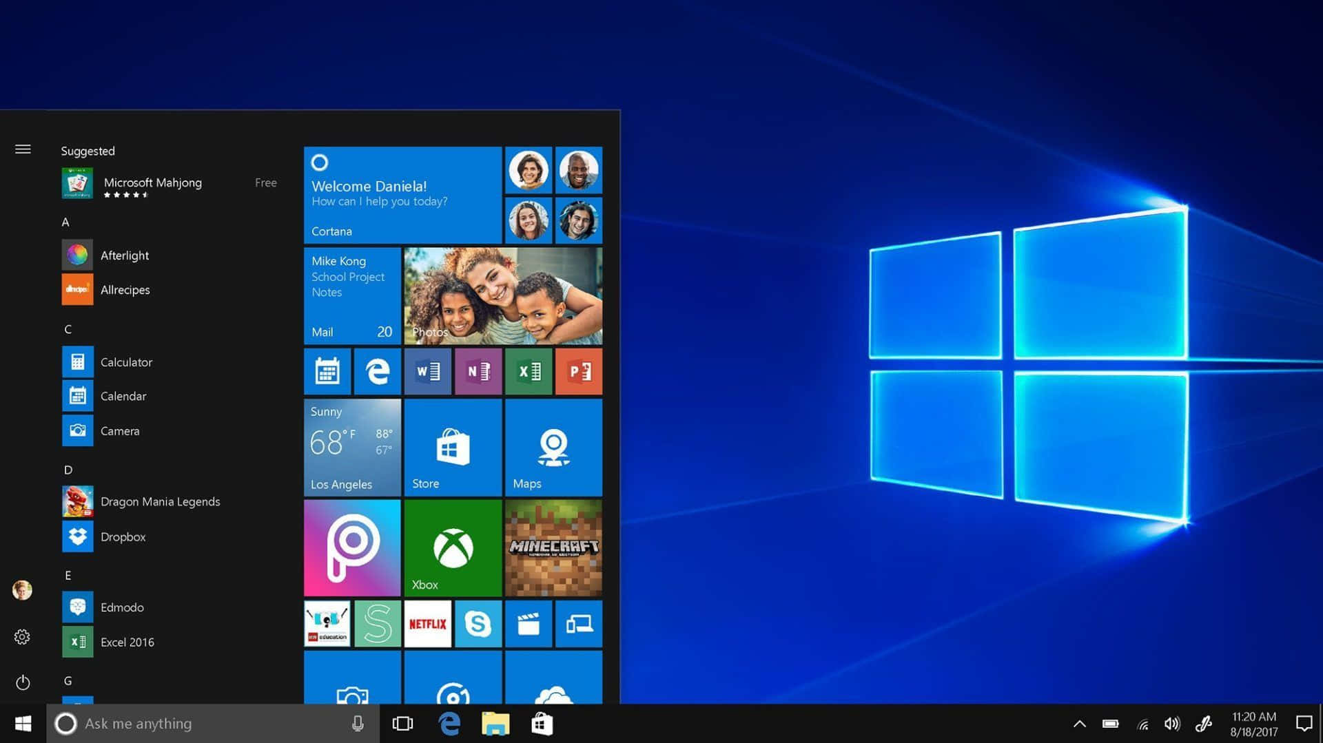 Windows10 Startbildschirm Mit Dem Windows 10 Logo