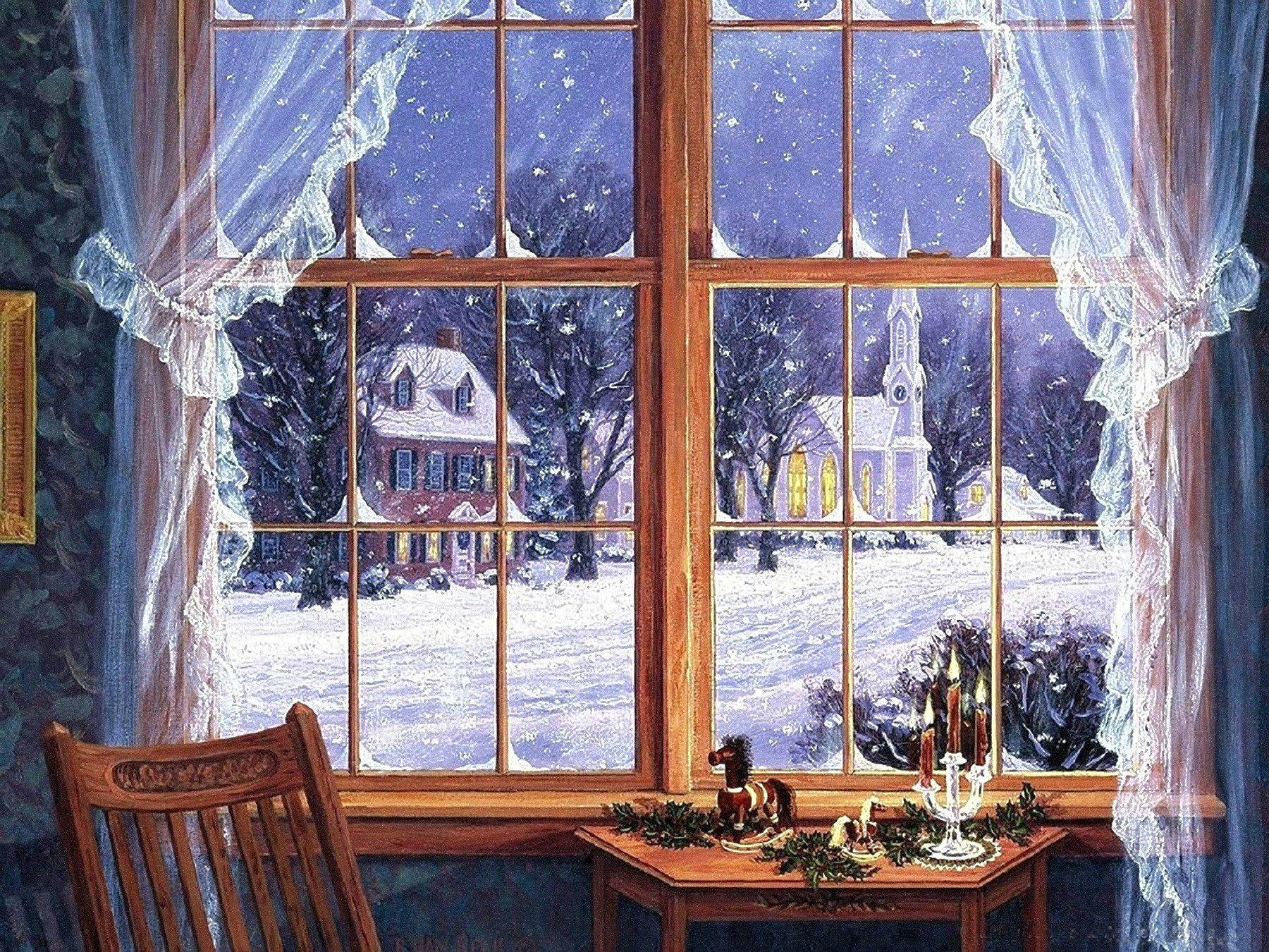 Windows Winter Home Painting Wallpaper