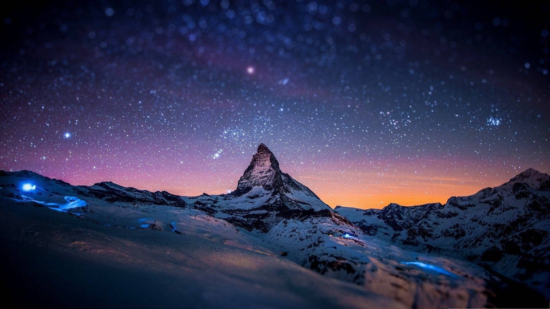 Windows Winter On Mountains And Starry Sky Wallpaper