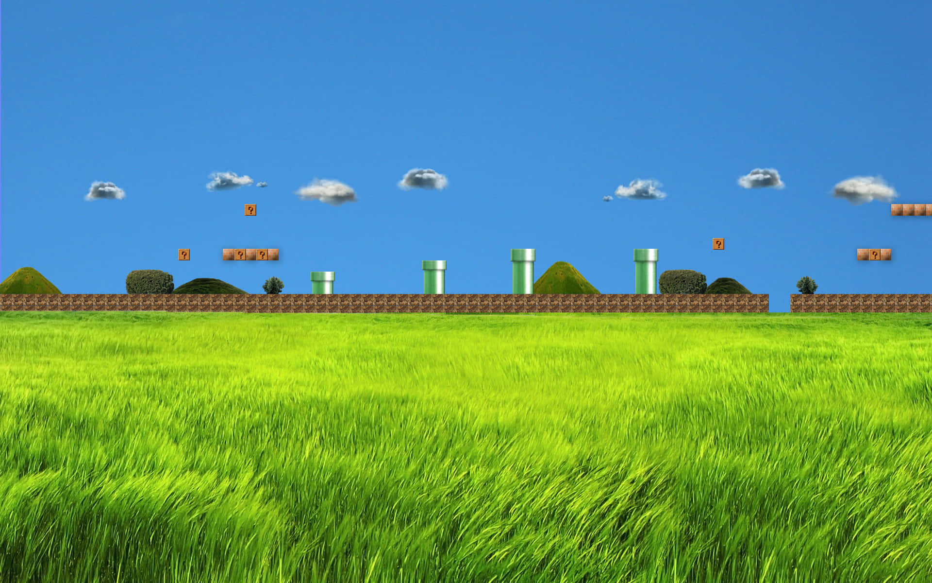 a green field with a lot of grass and clouds