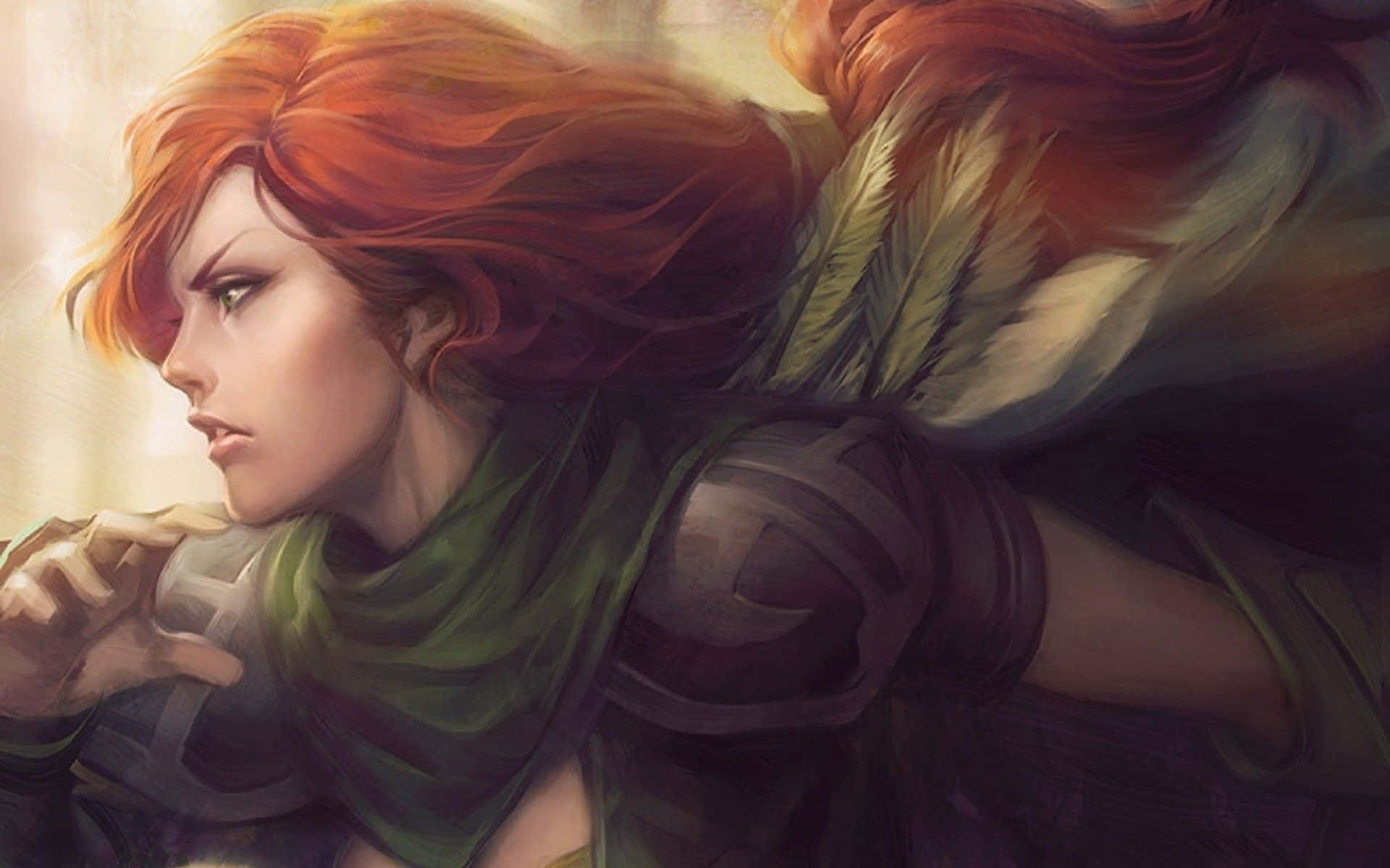 Windranger striking an epic pose in a mysterious forest Wallpaper