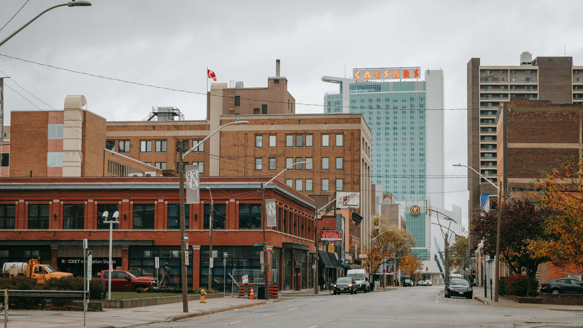 Windsor Downtown Street Viewwith Caesars Casino Wallpaper