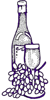 Wine Bottle Glass Grapes Outline PNG