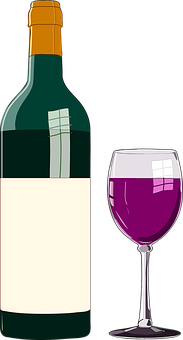 Wine Bottleand Glass Vector PNG