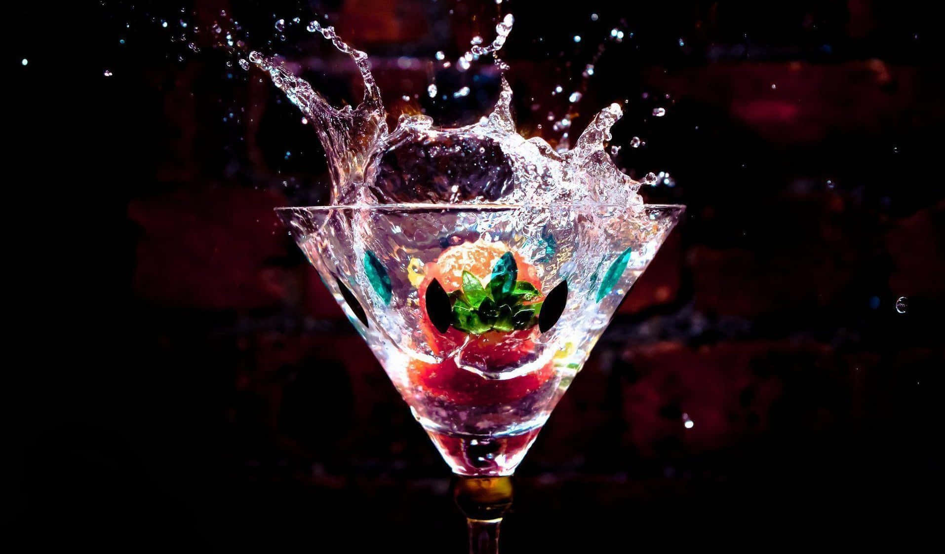 Wine Glass Drinks With Fruit Splashing Wallpaper
