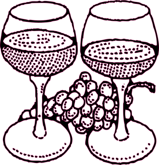 Wine Glassesand Grapes Outline PNG