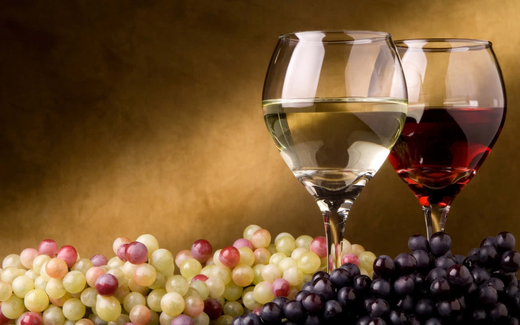 Two Glasses Of Wine And Grapes On A Brown Background