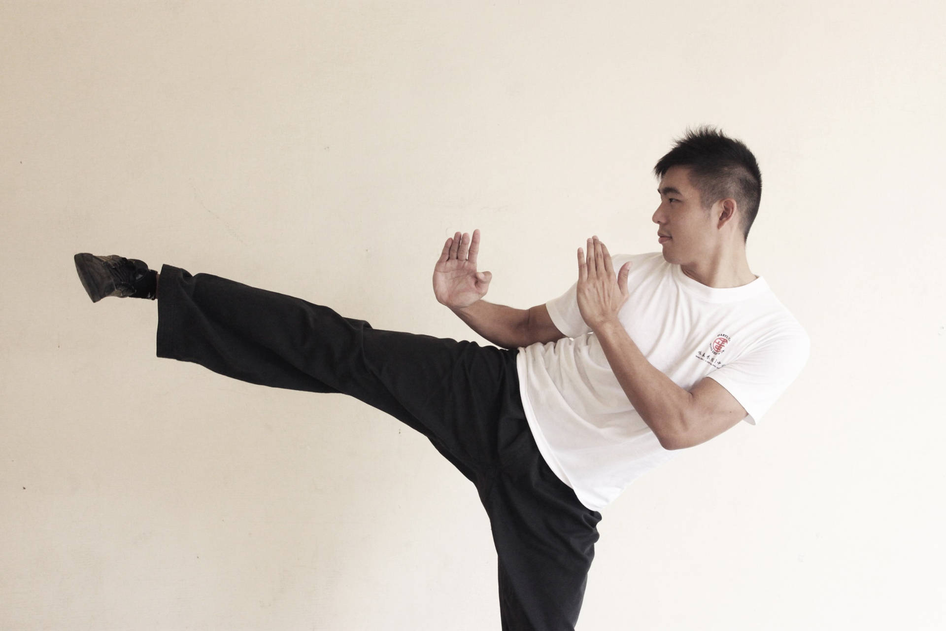 Powerful Wing Chun Kick in Action Wallpaper