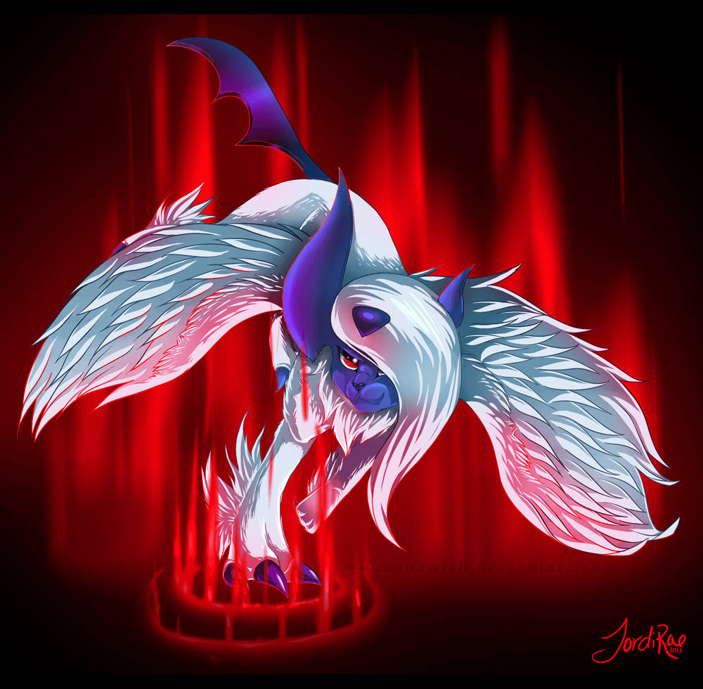 Winged Absol With Red Glow Background