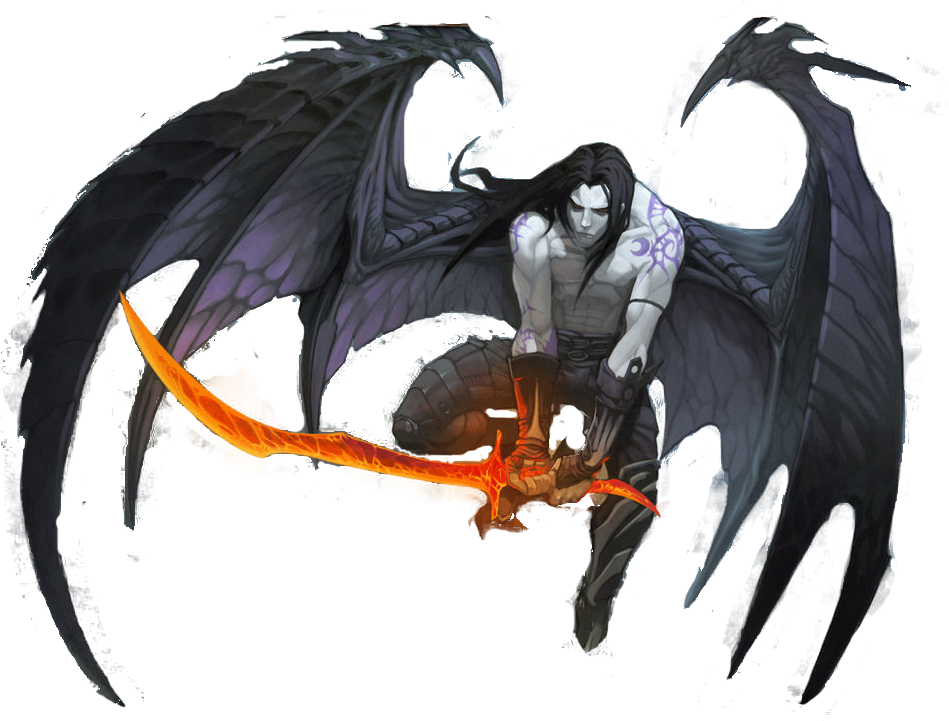 Winged Demon Warriorwith Flaming Sword PNG