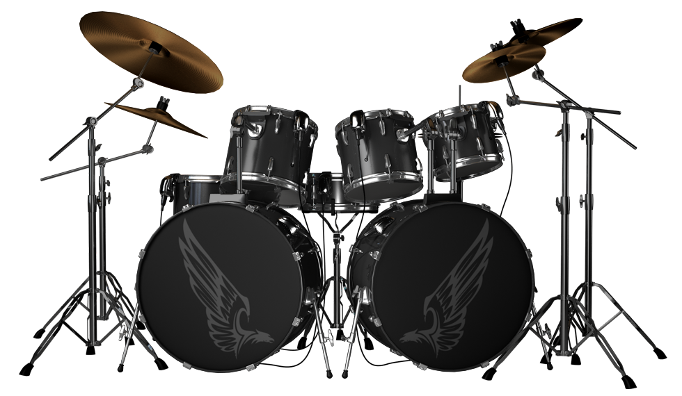 Winged Drum Set Black Background PNG
