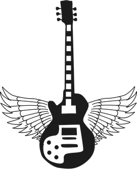 Winged Guitar Silhouette PNG