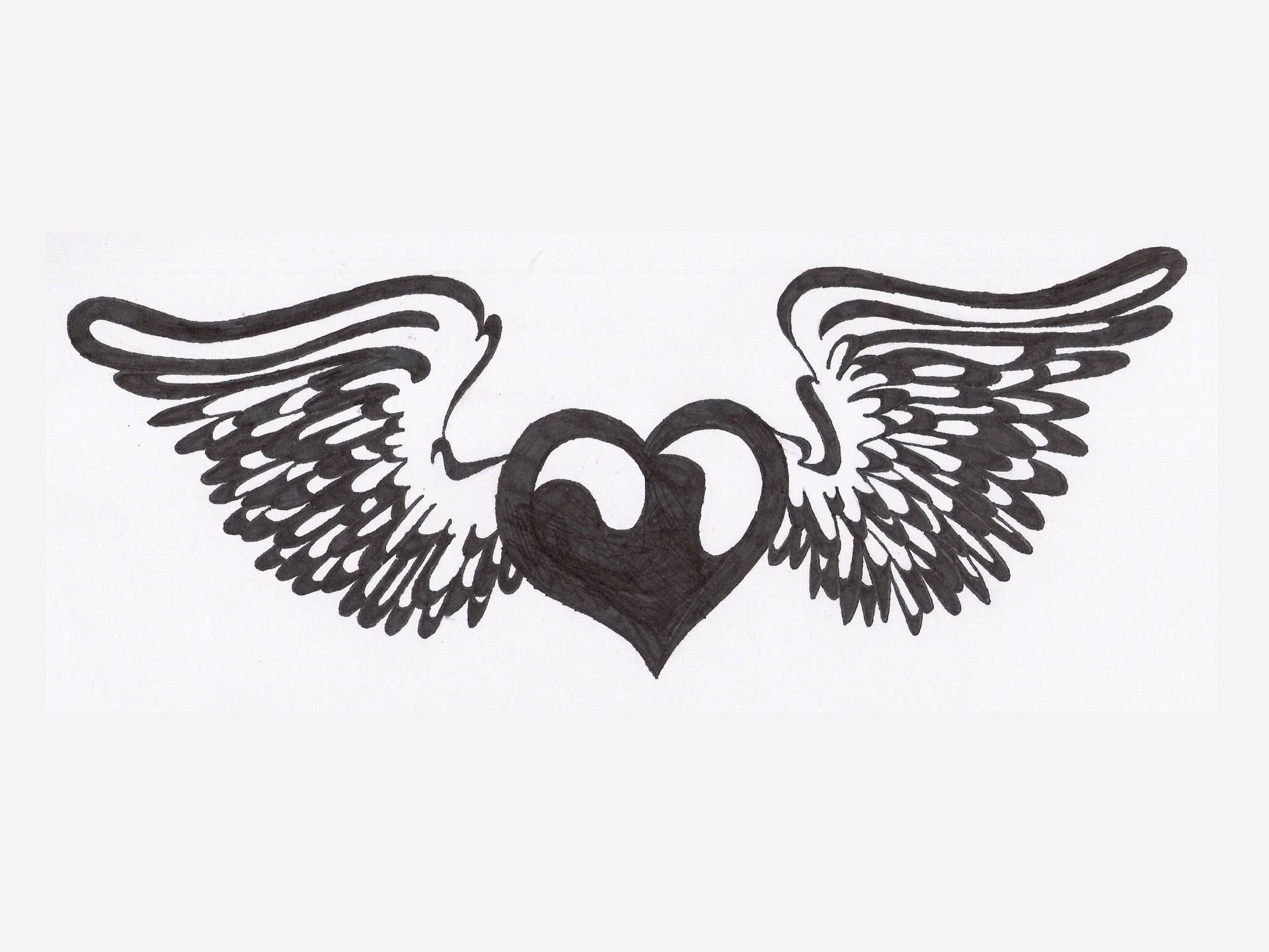 Winged Heart Love Black And White Wallpaper