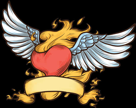 Winged Heartwith Flames Tattoo Design PNG