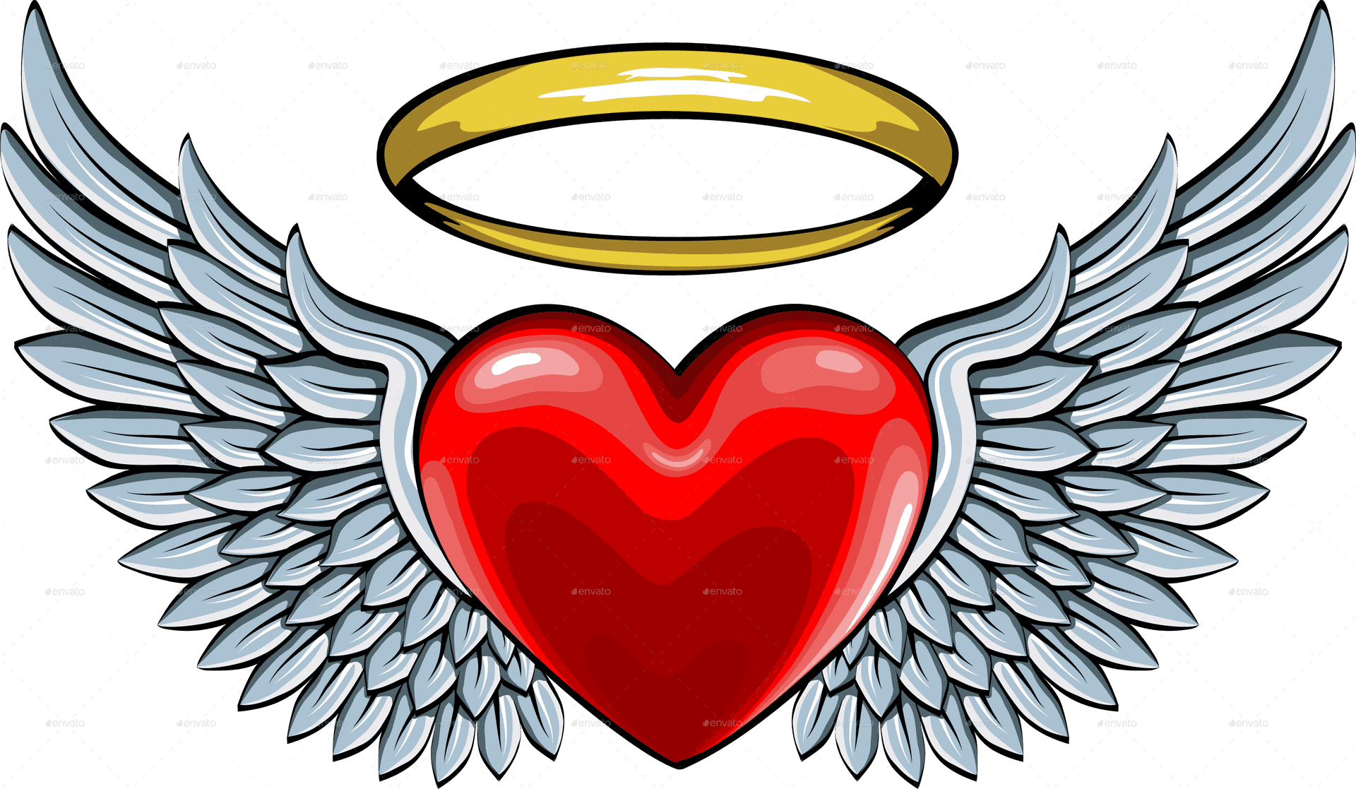 Winged Heartwith Halo Vector PNG