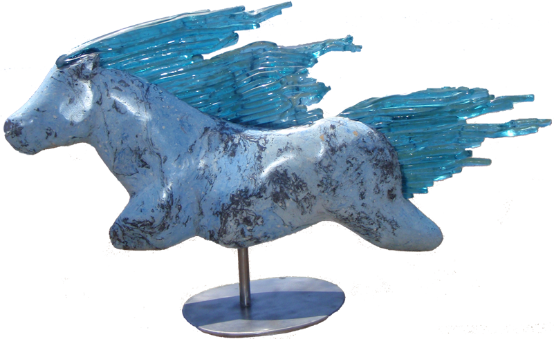 Winged Horse Sculpture Blue Accents PNG